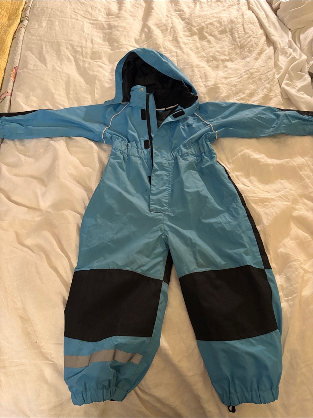 Kids Waterproof Blue Hooded Snow Overalls